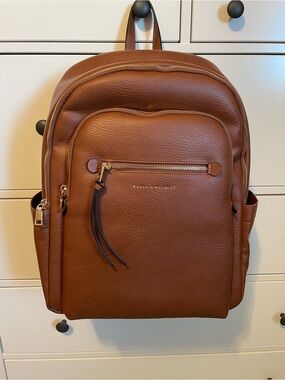 Poppy & Peonies Brown Pebbled Leather Backpack